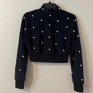 Black Urban Outfitters Velour Crop Top, Size Medium, Very Good Condition